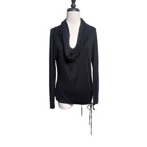 Cache Long Sleeve Cowl Neck Black Knit Blouse Tunic Size Medium